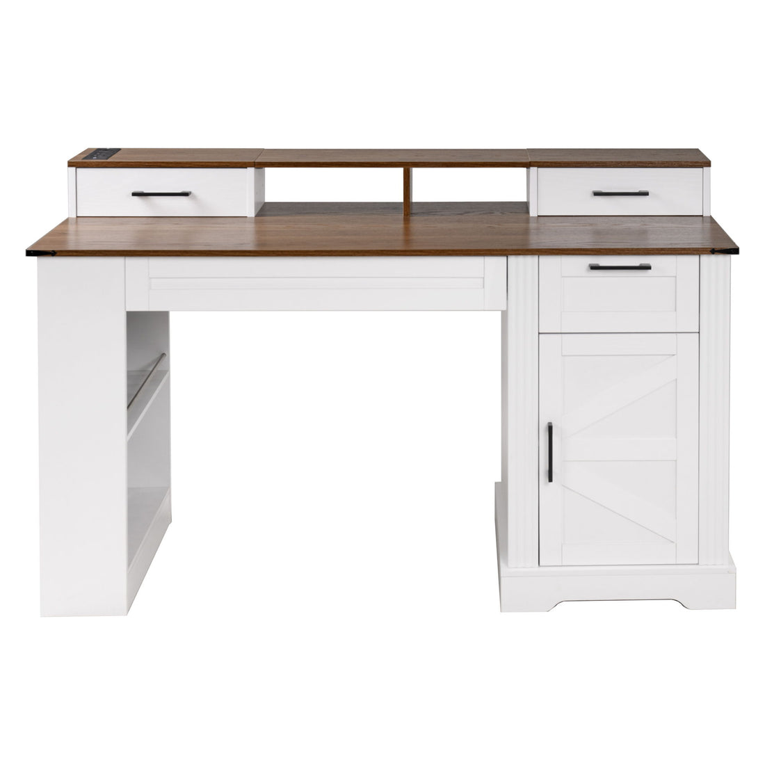 Office Desk With Storage Cabinet, Charging Station, Monitor Stand &amp; Pegboard