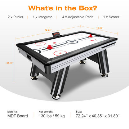 Air Hockey Table, 72&quot; Indoor Hockey Table for Kids and Adults, LED Sports Hockey Game with 2 Pucks, 2 Pushers, and Electronic Score System, Arcade Gaming Set for Game Room Family Home