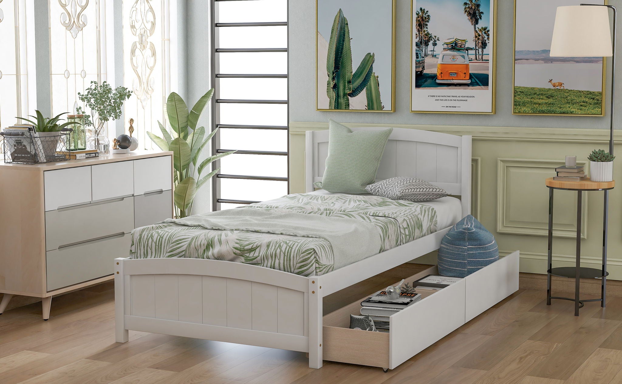 Platform Bed &amp; Headboard, Footboard And Wood Slat Support