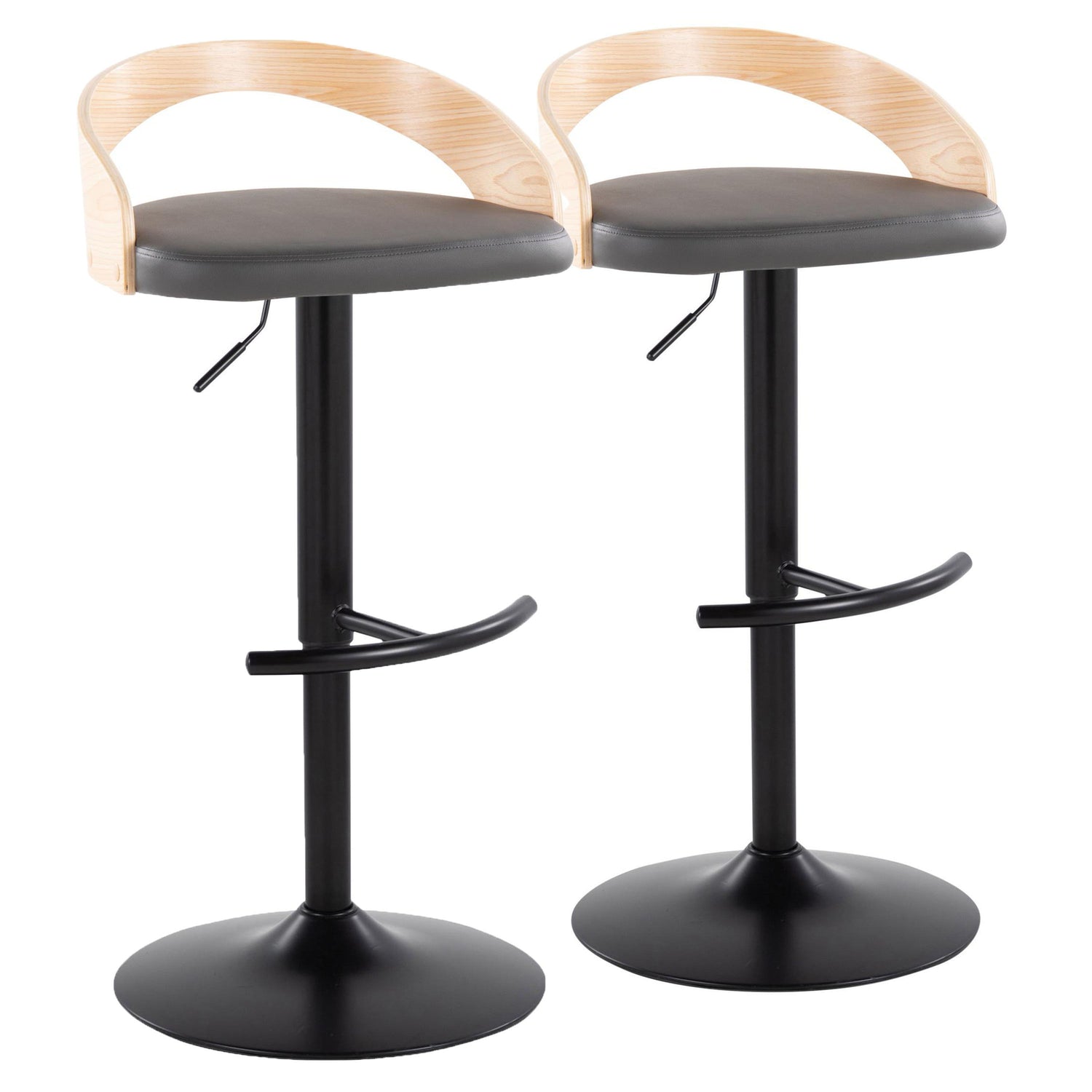 Grotto - Contemporary Adjustable Barstool With Swivel &amp; Rounded T Footrest (Set of 2)