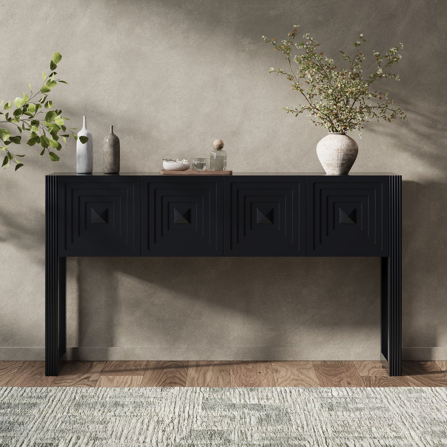 Geometric Carved Console Table With 3 Soft Close Drawers