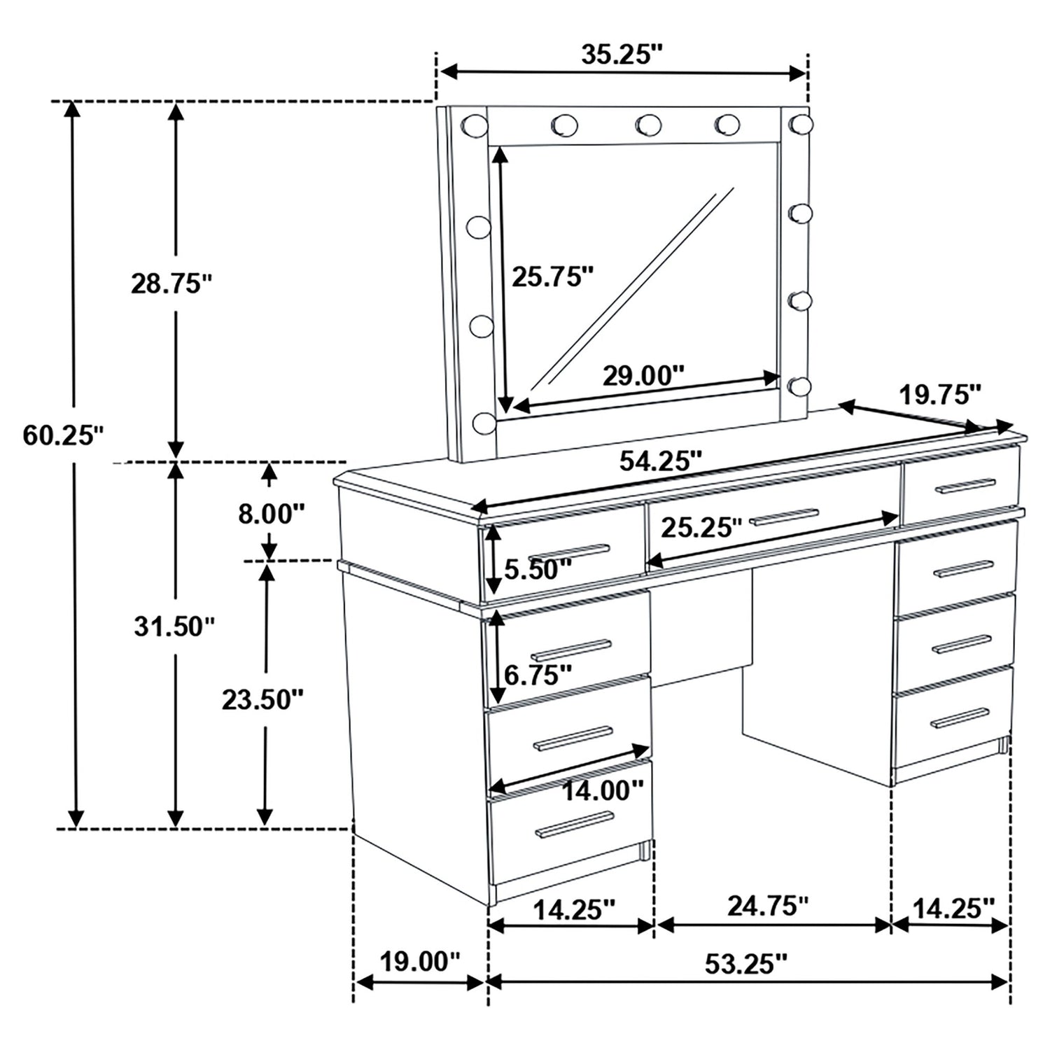 Sarah - 9 Drawer Vanity Desk With Mirror Set - White