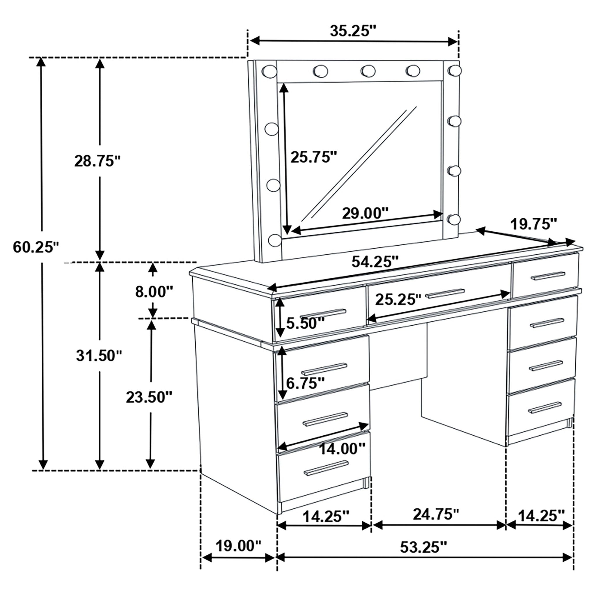 Sarah - 9 Drawer Vanity Desk With Mirror Set - White