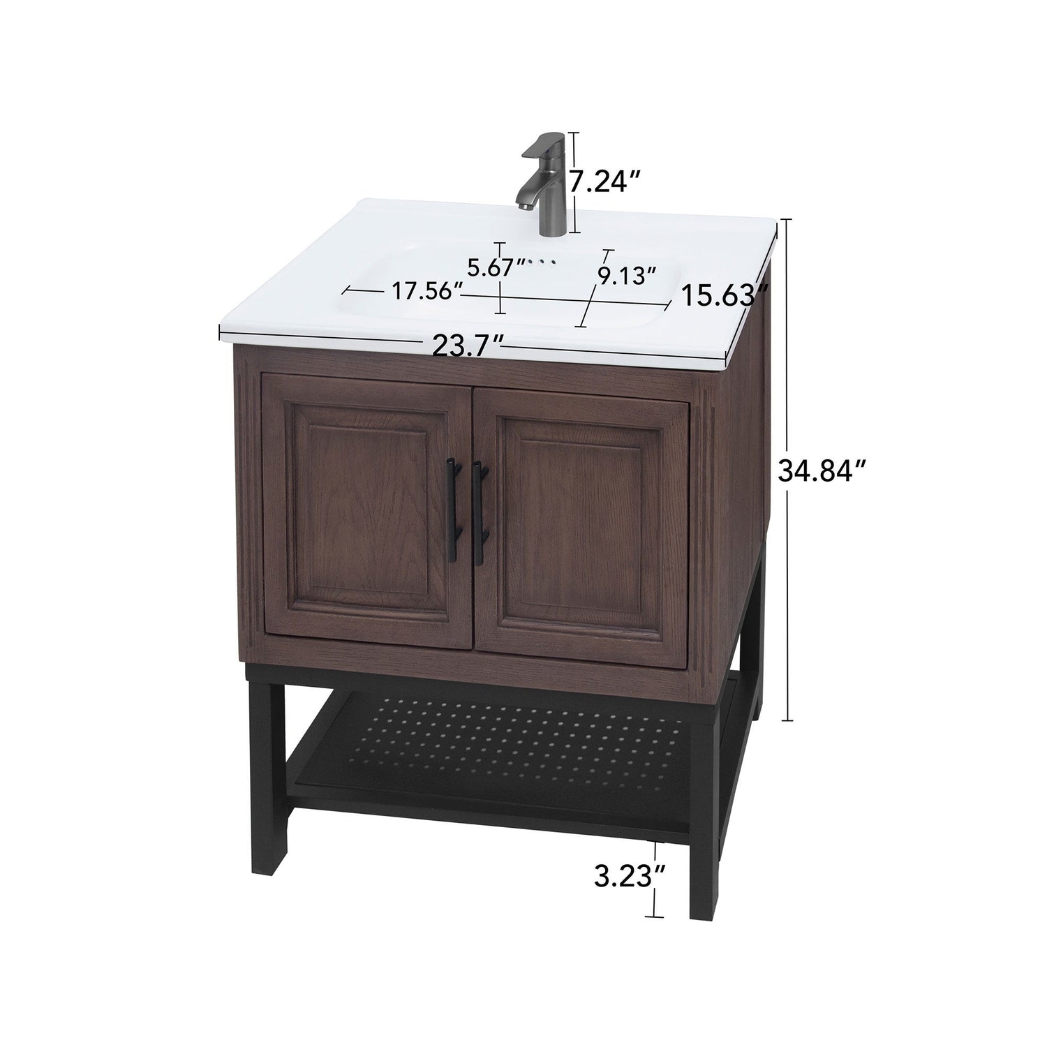 Modern Freestanding Bathroom Vanity With Ceramic Sink, Hot And Cold Faucet, Storage Cabinet &amp; Open Shelf