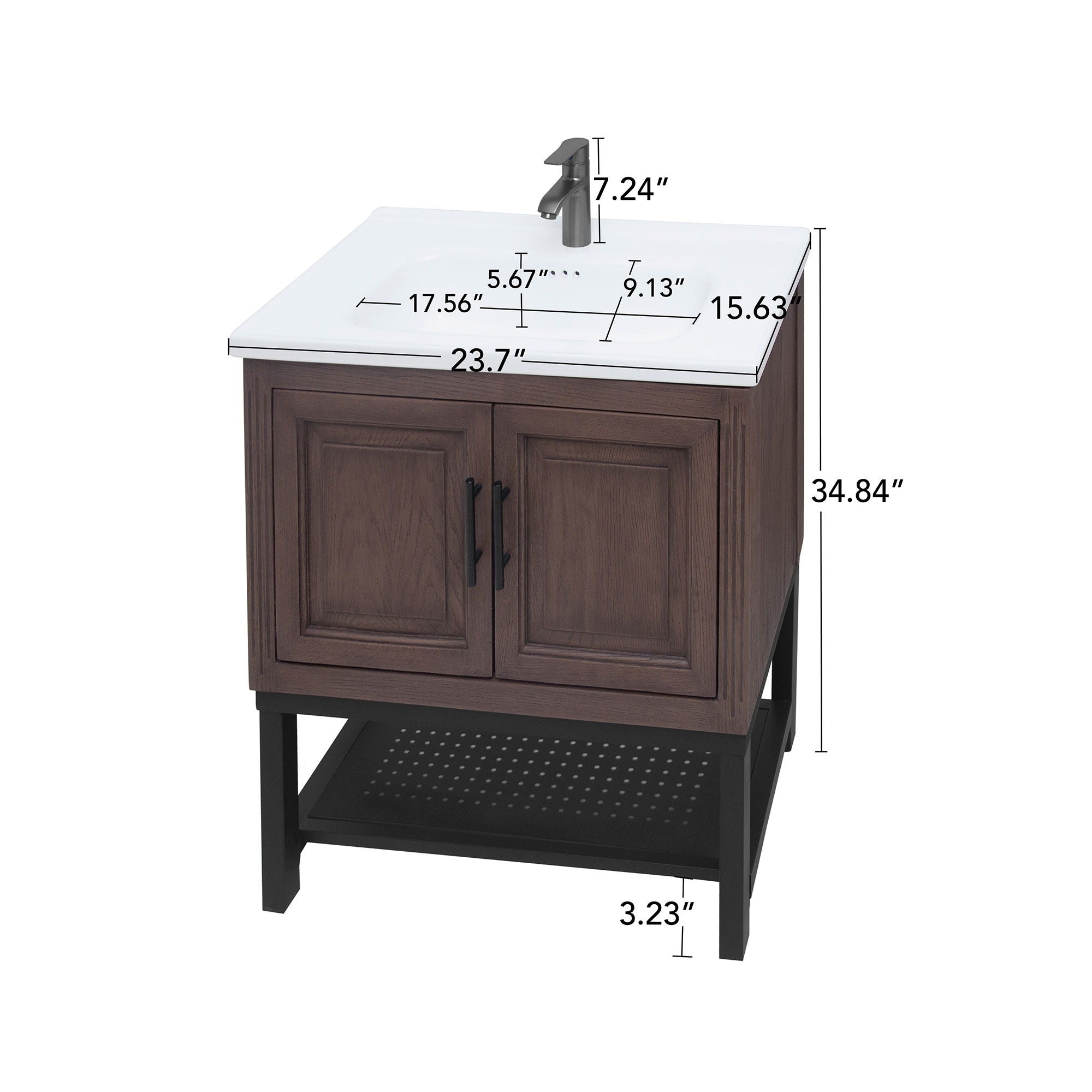 Modern Freestanding Bathroom Vanity With Ceramic Sink, Hot And Cold Faucet, Storage Cabinet &amp; Open Shelf