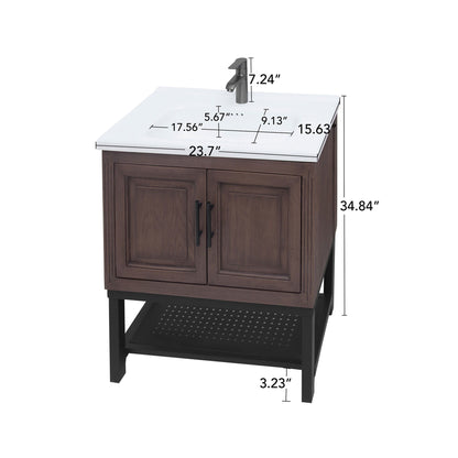 Modern Freestanding Bathroom Vanity With Ceramic Sink, Hot And Cold Faucet, Storage Cabinet &amp; Open Shelf