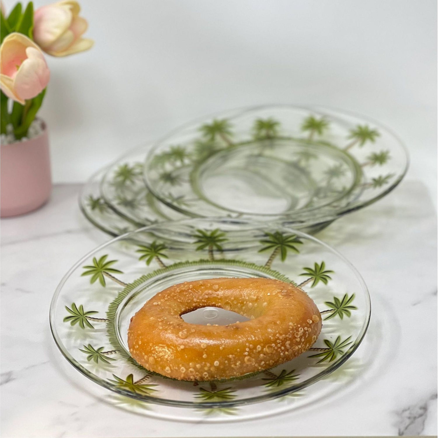 Palm Tree Design 9&quot; Acrylic Dinner Plates (Set of 4) Crystal Clear Reusable Unbreakable Kitchen Plates Bpa Free Dishwasher Safe - Clear