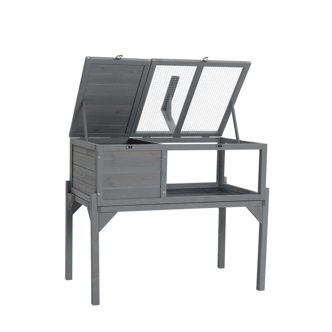Tortoise Habitat Indoor &amp; Outdoor Wooden Tortoise House With Detachable Legs Reptile Cage For Small Animals Non Leak Waterproof Tray - Gray