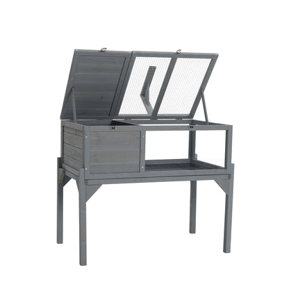 Tortoise Habitat Indoor &amp; Outdoor Wooden Tortoise House With Detachable Legs Reptile Cage For Small Animals Non Leak Waterproof Tray - Gray