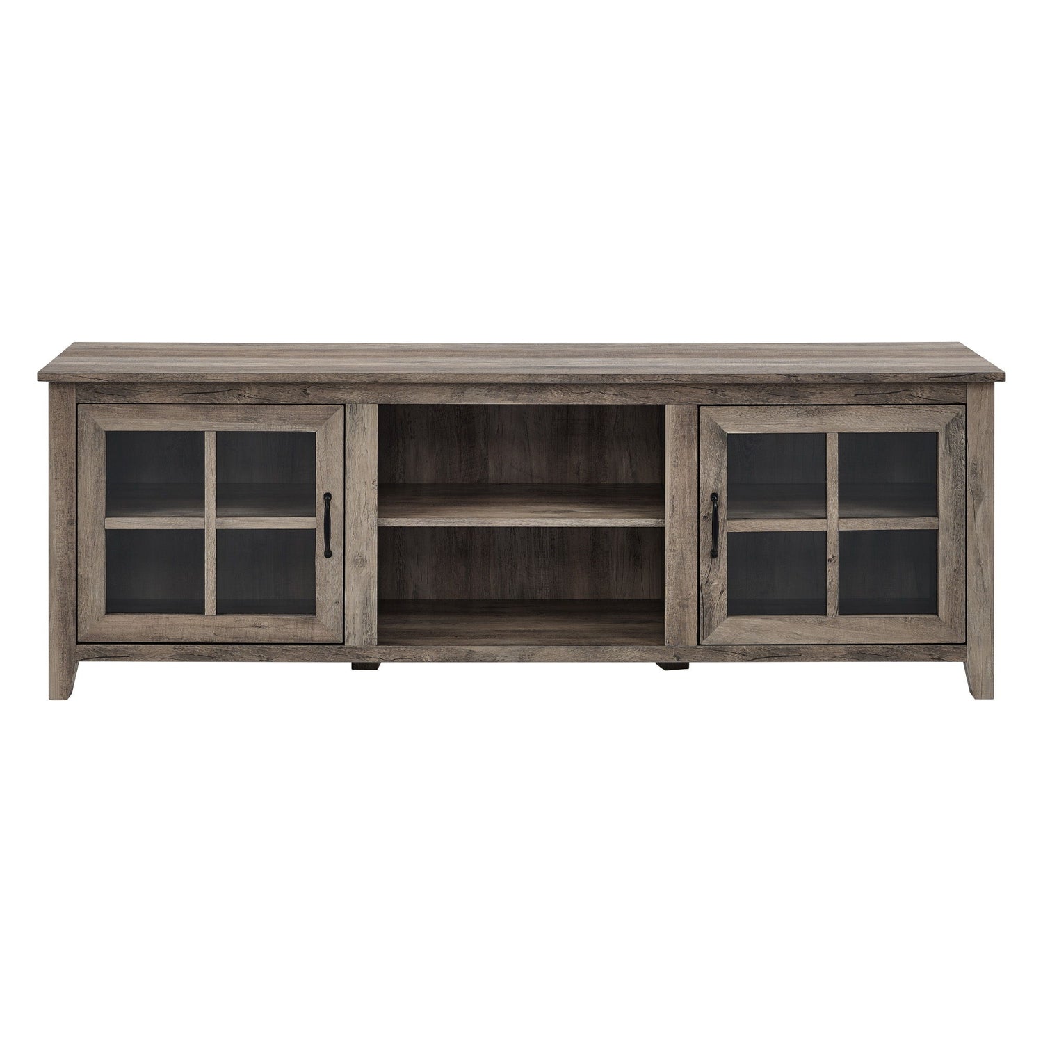 Modern Farmhouse 2 Door Glass Windowpane 70&quot; TV Stand For 80&quot; TVs