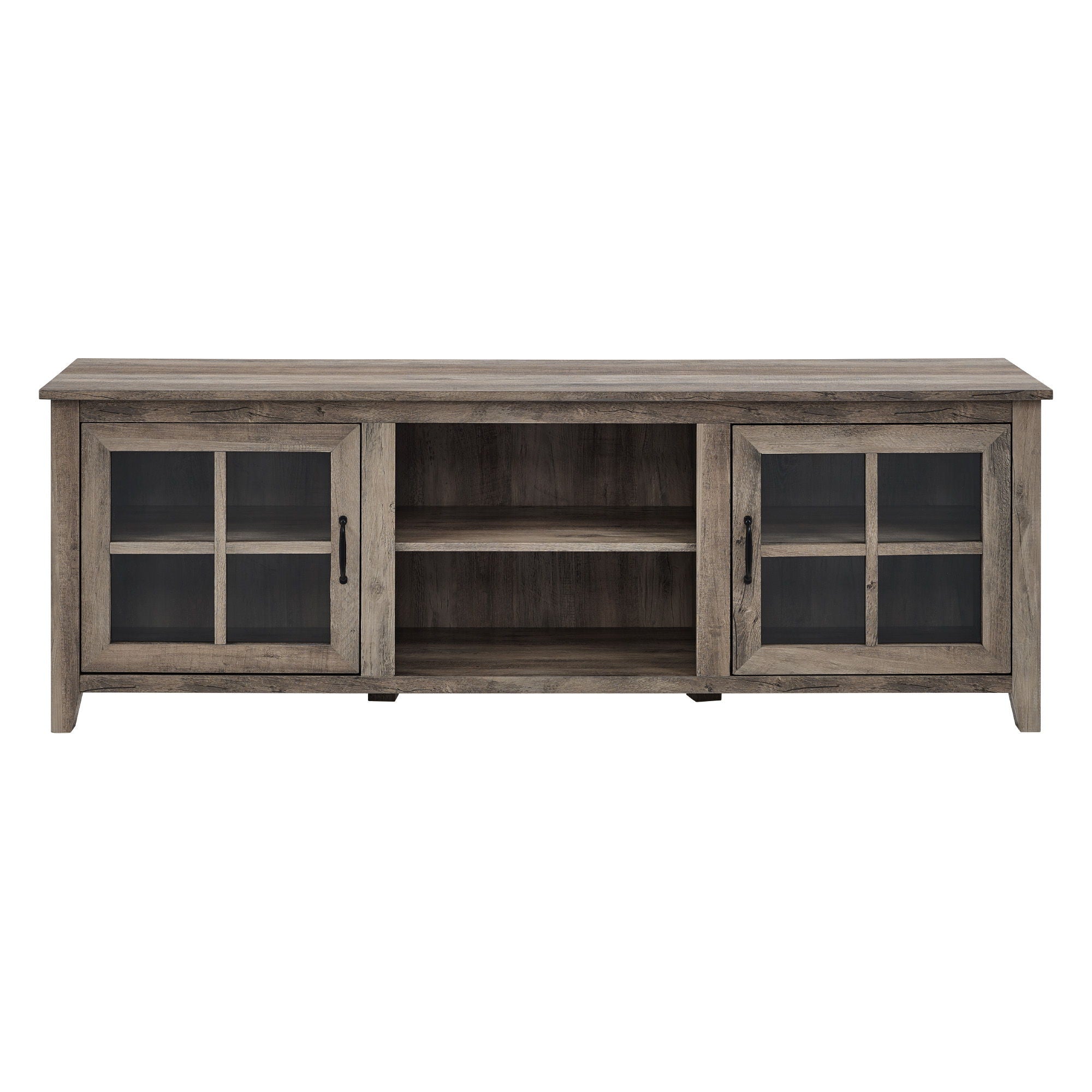 Modern Farmhouse 2 Door Glass Windowpane 70&quot; TV Stand For 80&quot; TVs