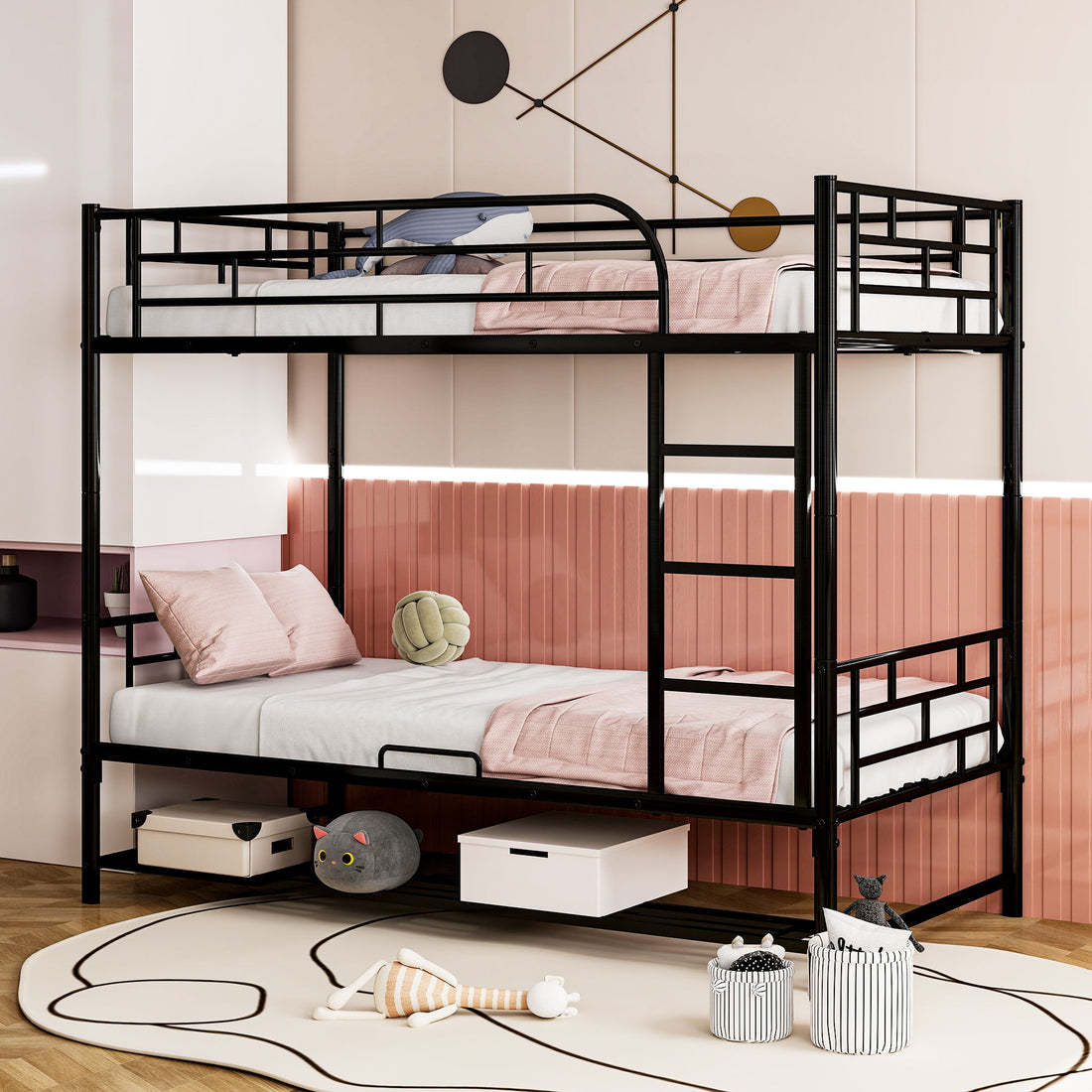 Metal Bunk Bed &amp; Shelf And Guardrails