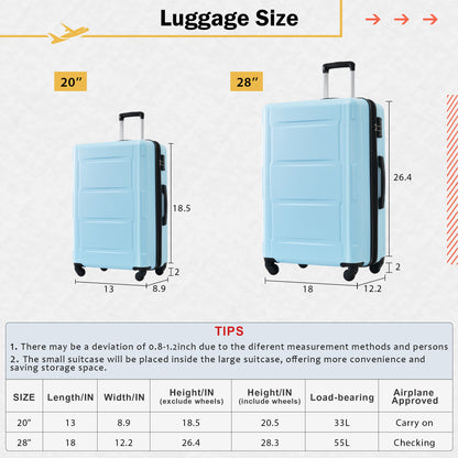 2 Piece Luggage Set With Bags Expanable Spinner Wheels ABS Lightweight Suitcase With Tsa Lock 20&quot; / 28&quot;