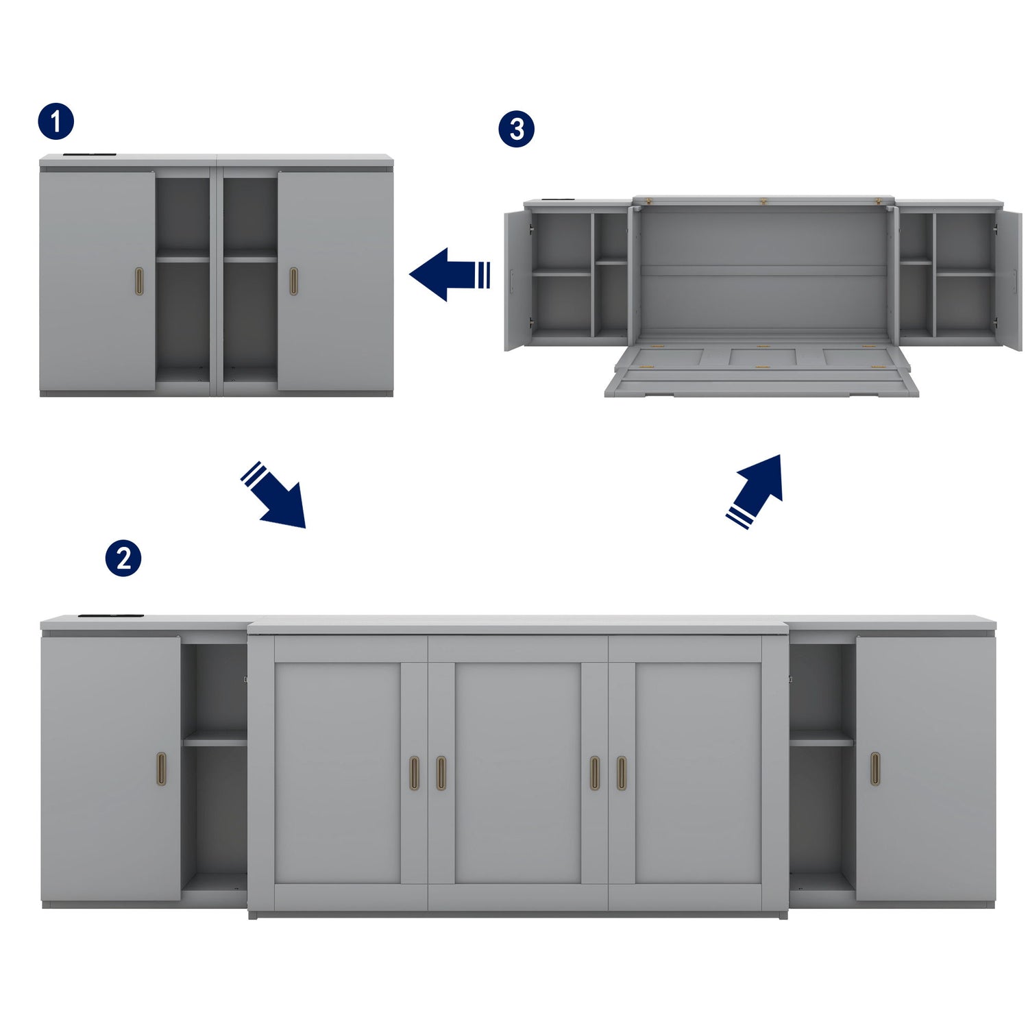 Murphy Bed With Shelves, Cabinets And USB Ports