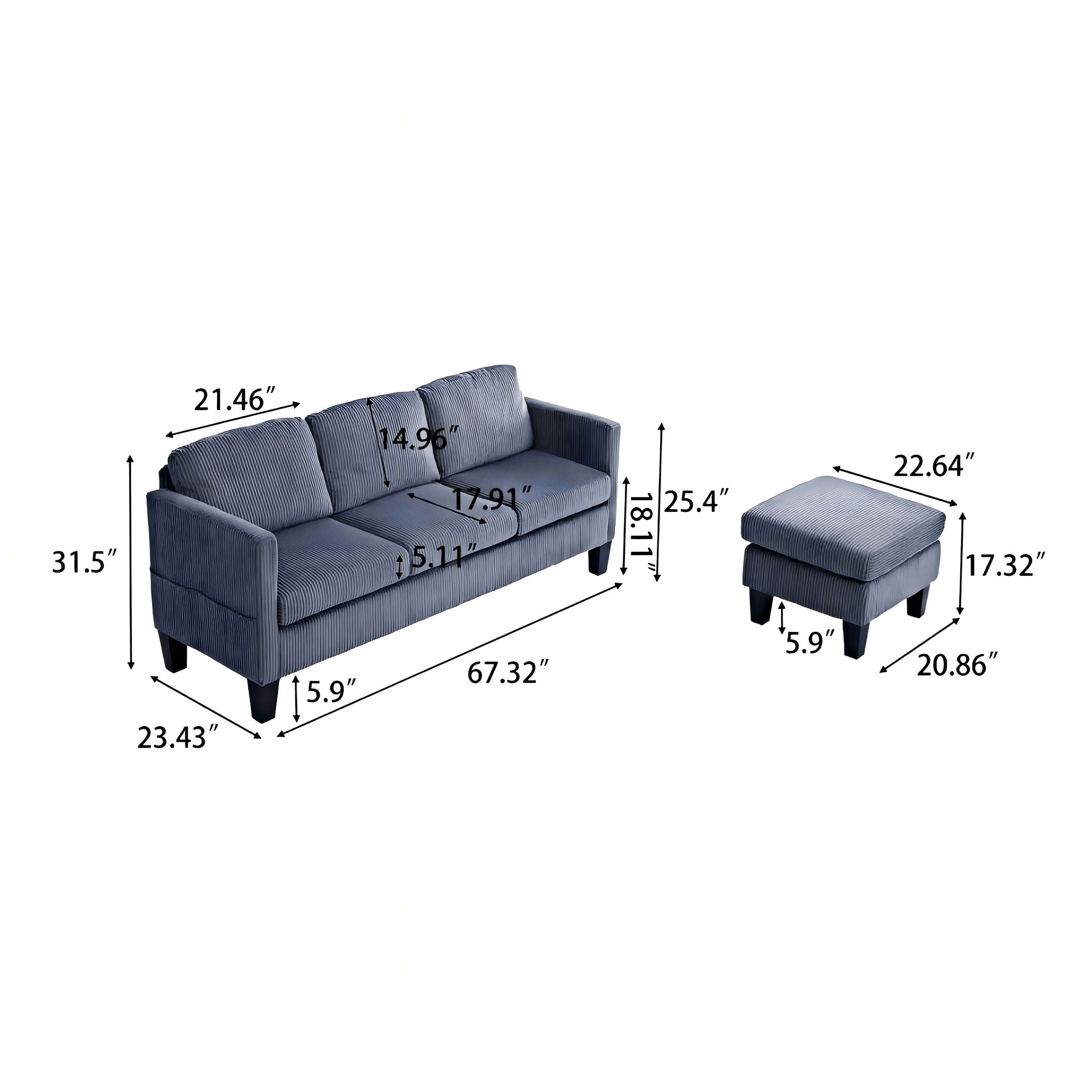 L-Shaped Sectional Sofa With Padded Cashmere, Space Saving Design For Living Rooms &amp; Apartments - Gray