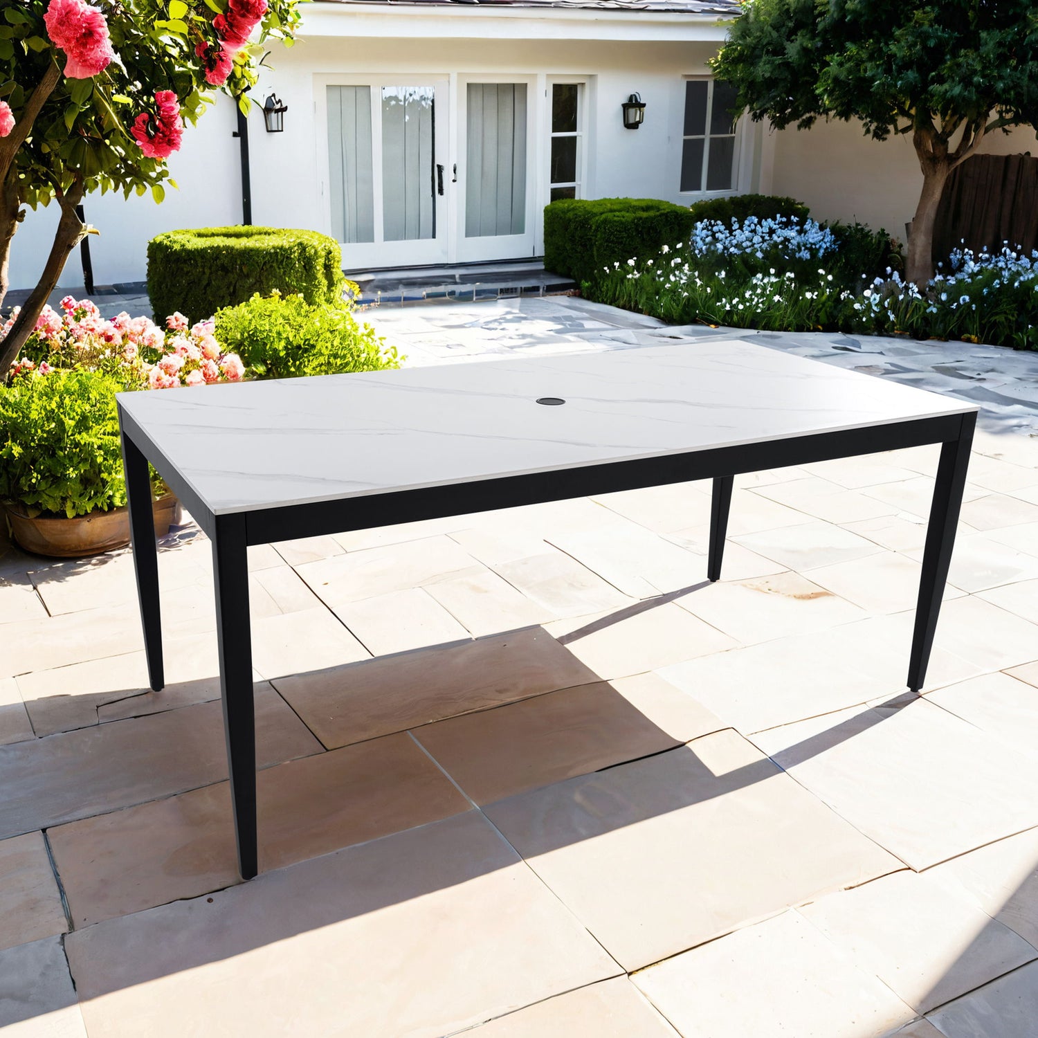 Outdoor Modern Patio Dining Table, Post Tapered Legs, Weatherproof &amp; Rust Free