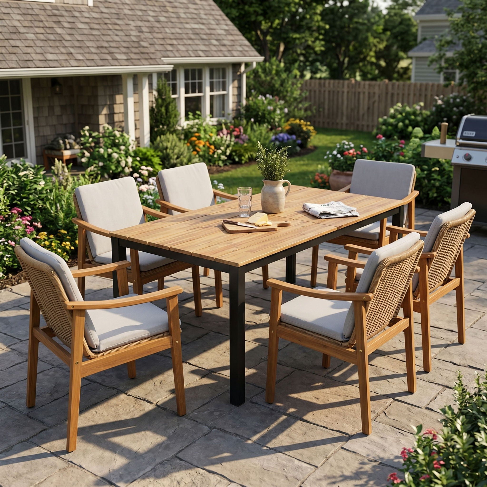 7 Piece Outdoor Patio Dining Set With &amp; 6 Arm Chairs