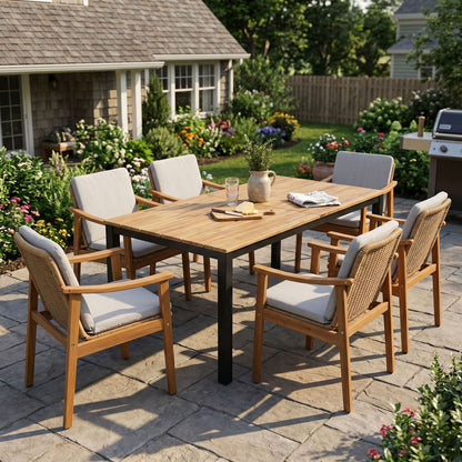 7 Piece Outdoor Patio Dining Set With &amp; 6 Arm Chairs