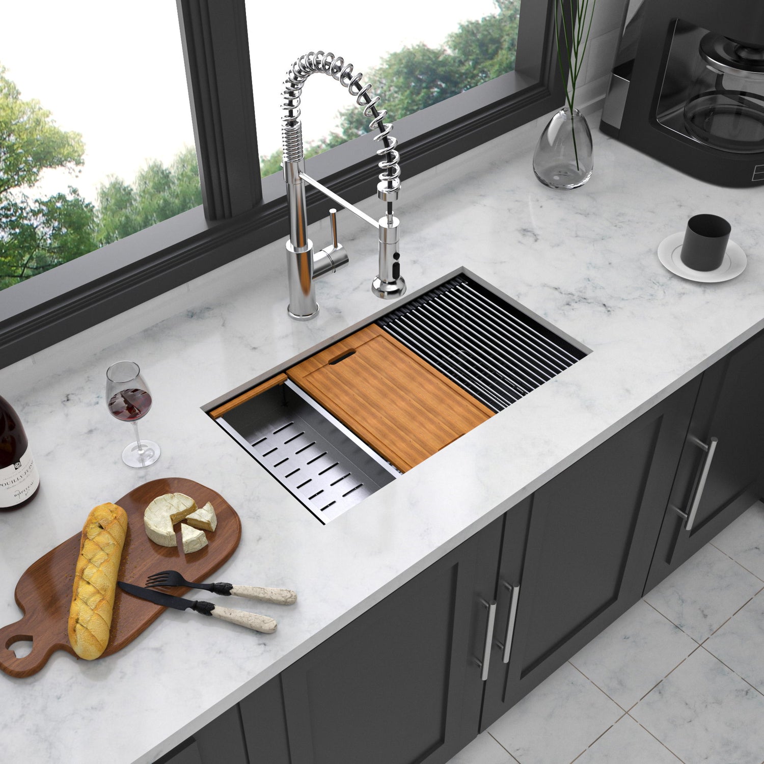 Workstation Kitchen Sink 30&quot; X 18&quot; X 10&quot; Single Bowl Undermount 16 Gauge - Gunmetal Black