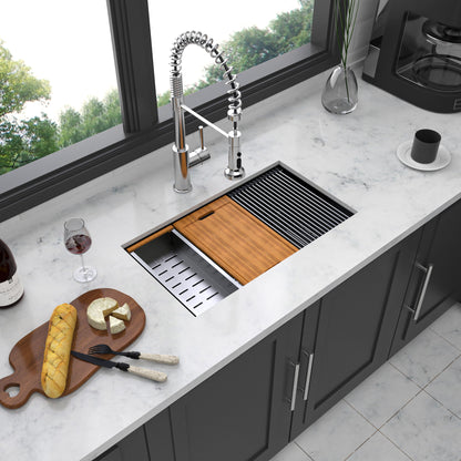Workstation Kitchen Sink 30&quot; X 18&quot; X 10&quot; Single Bowl Undermount 16 Gauge - Gunmetal Black