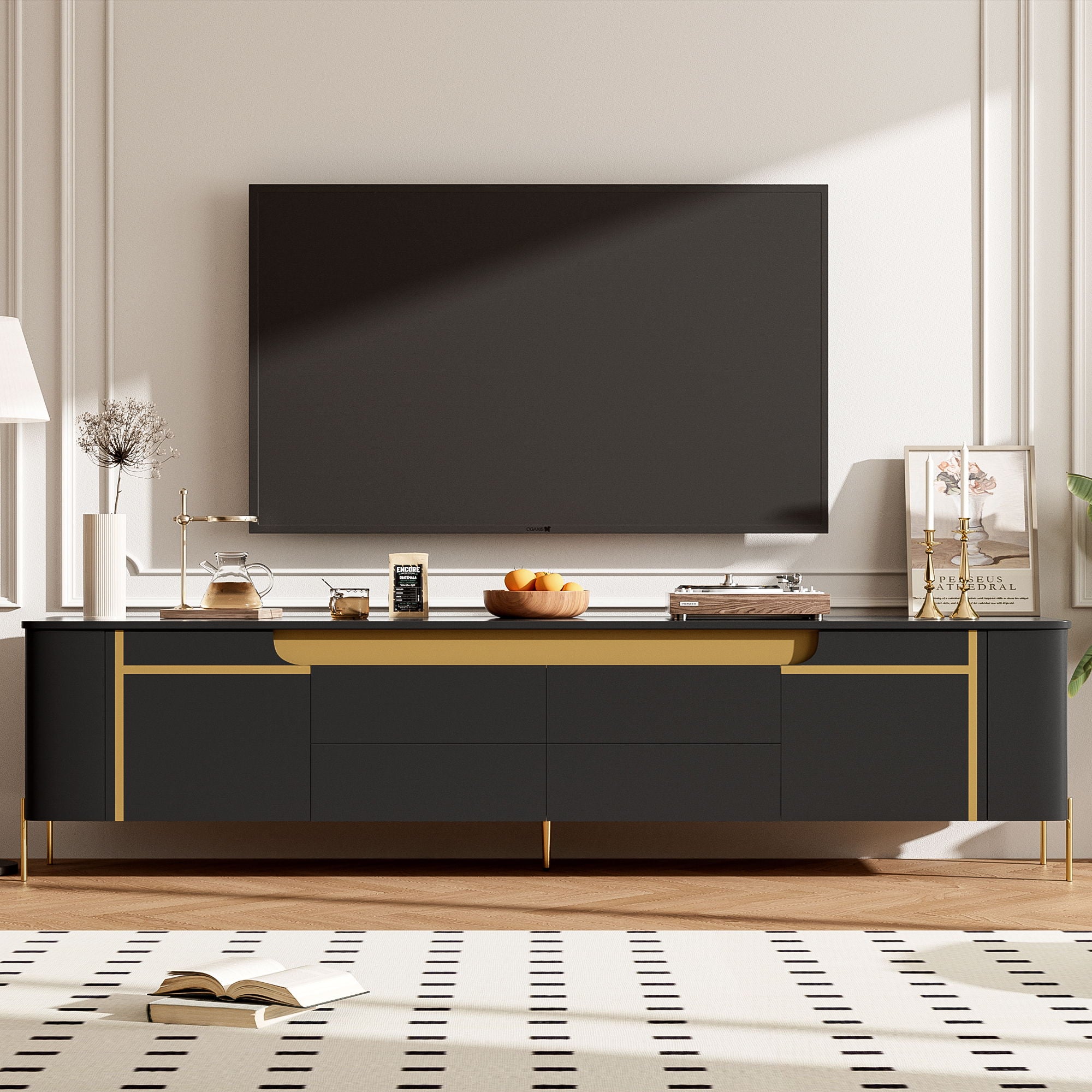 TV Stand For TVs Up To 80&quot; With 4 Drawers And 2 Spacious Cabinets