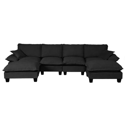 Modular Sectional Sofa With Movable Ottoman &amp; Pillows