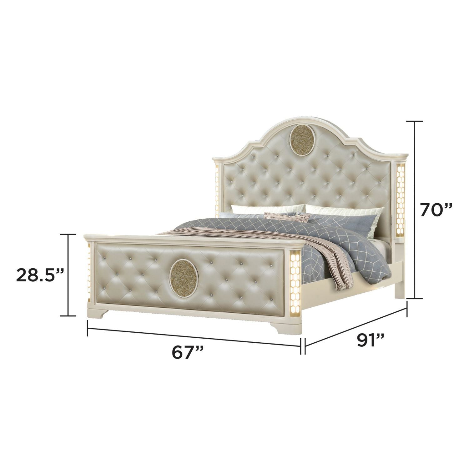 Jasmine - Queen Size Tufted Upholstery &amp; LED Bed - Beige