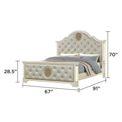 Jasmine - Queen Size Tufted Upholstery &amp; LED Bed - Beige