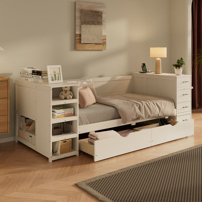 Daybed With Side Shelves, Multi Functional Desk &amp; Charging Station