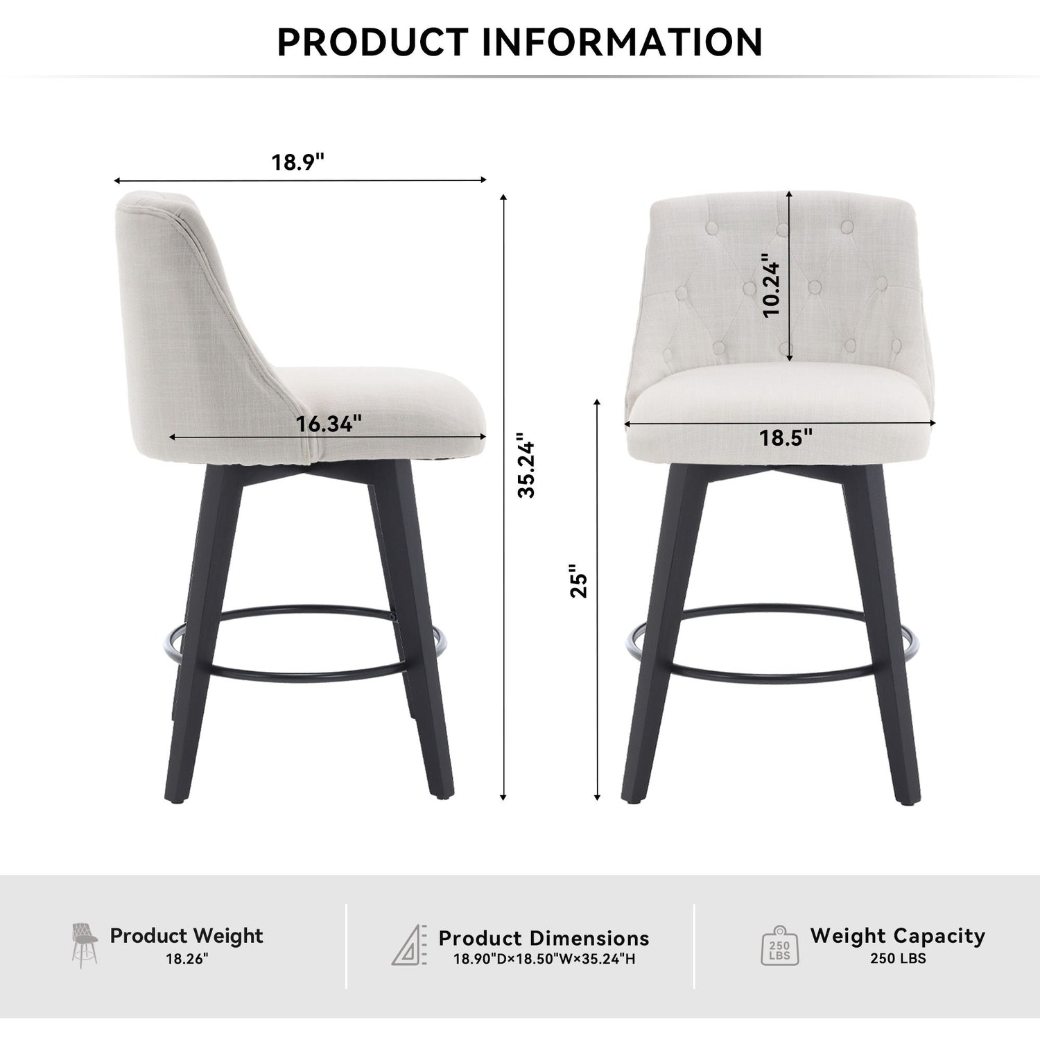 Swivel Bar Stools &amp; Button Tufted Back (Set of 2)