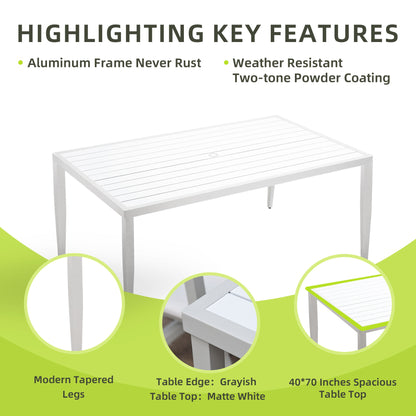 Outdoor Patio Dining Table With Tapered Feet &amp; Umbrella Hole