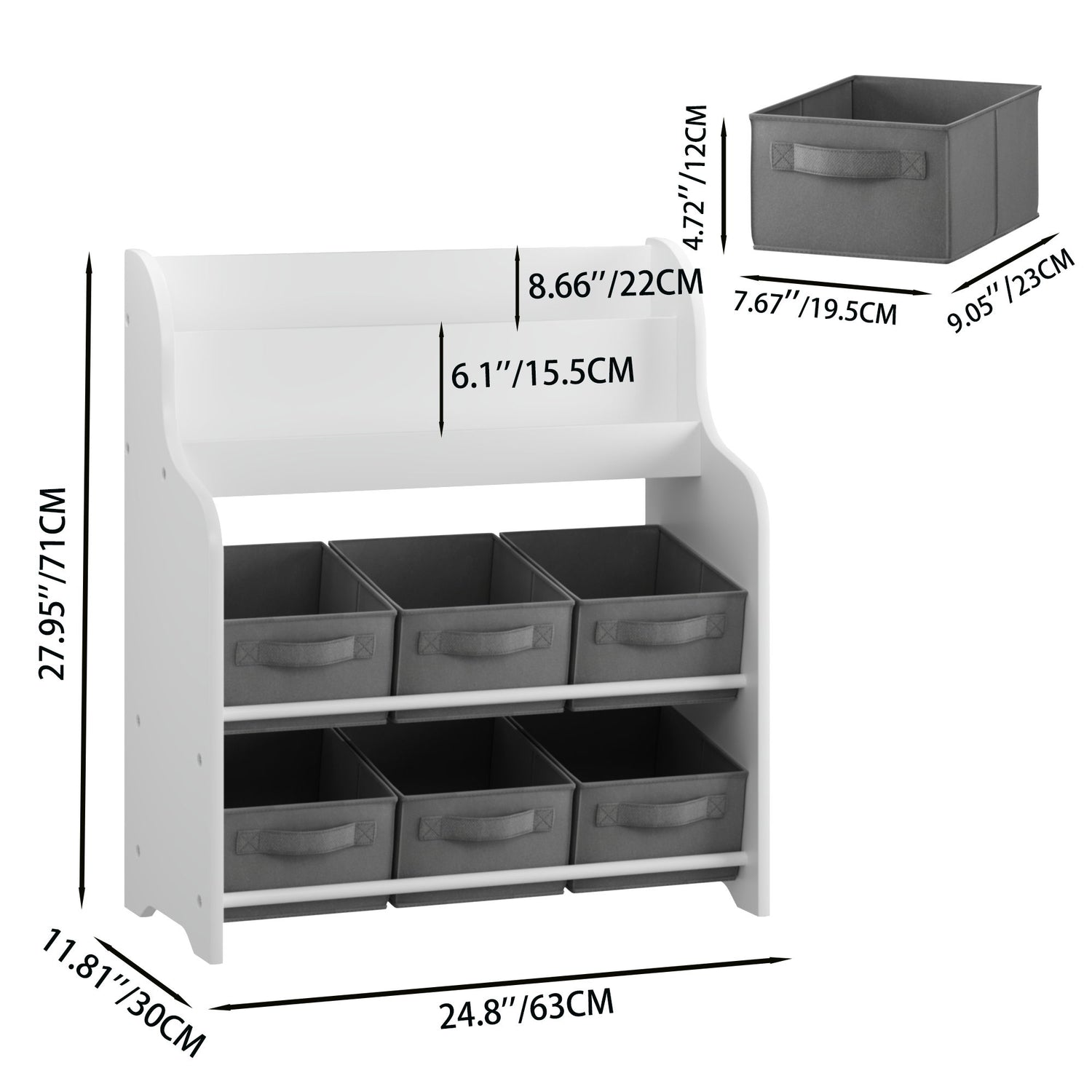 Bookshelf With 6 Storage Bins, Multi Functional Children&