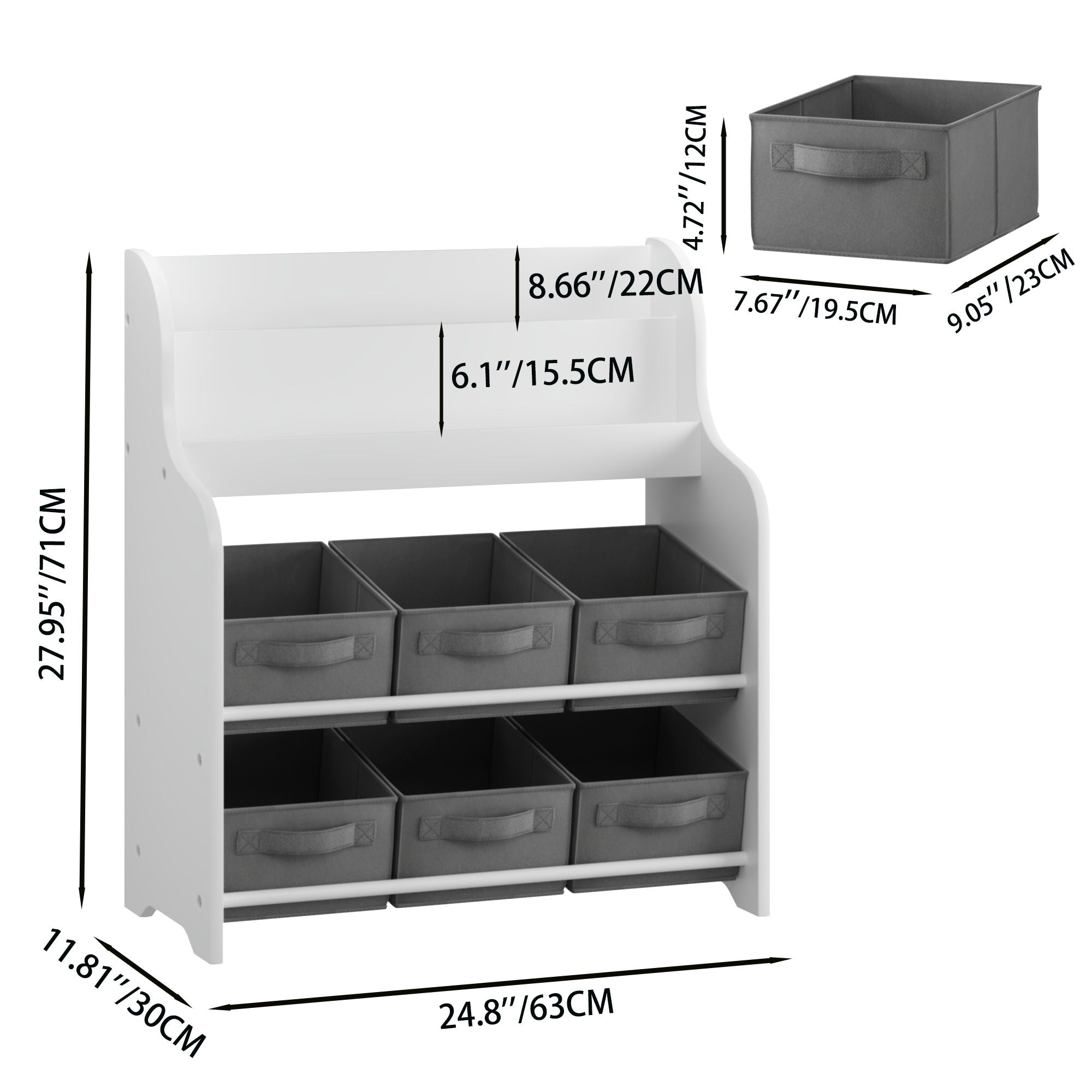 Bookshelf With 6 Storage Bins, Multi Functional Children&