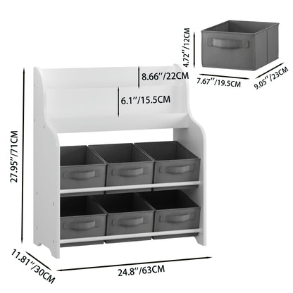 Bookshelf With 6 Storage Bins, Multi Functional Children&