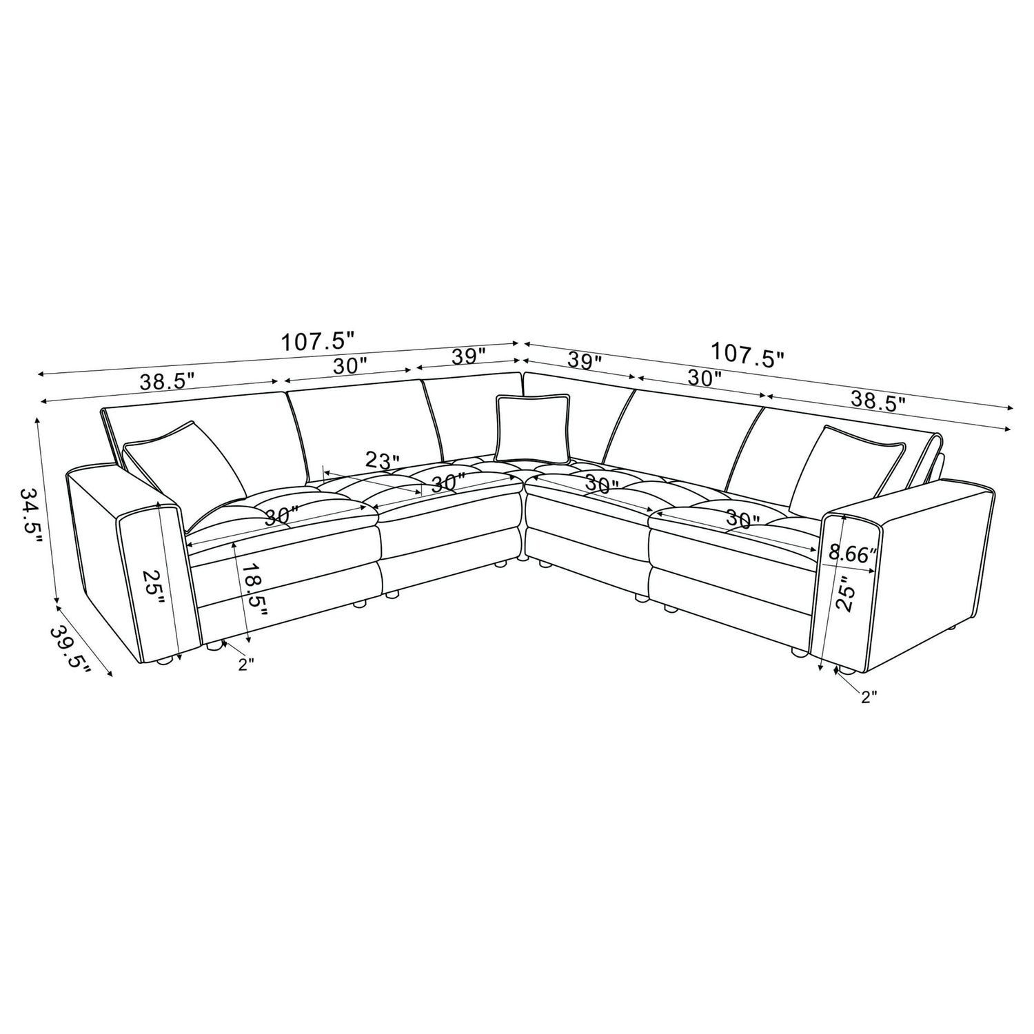 Azure - 5 Piece Upholstered Modular Sectional Sofa - Blue