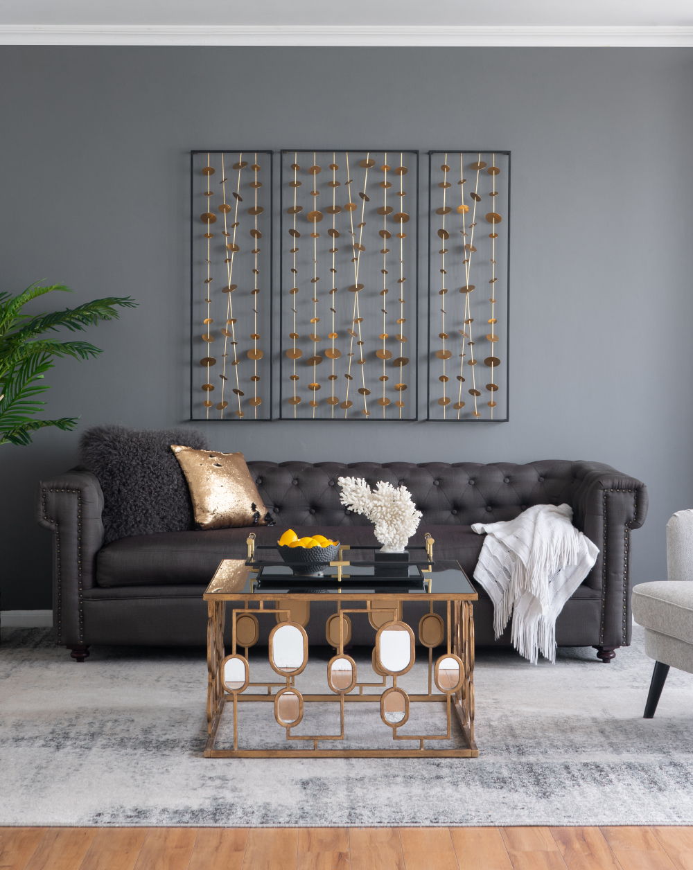 Metal Decorative Wall Art With Frame, Wall Decor For Living Room (Set of 3) - Gold