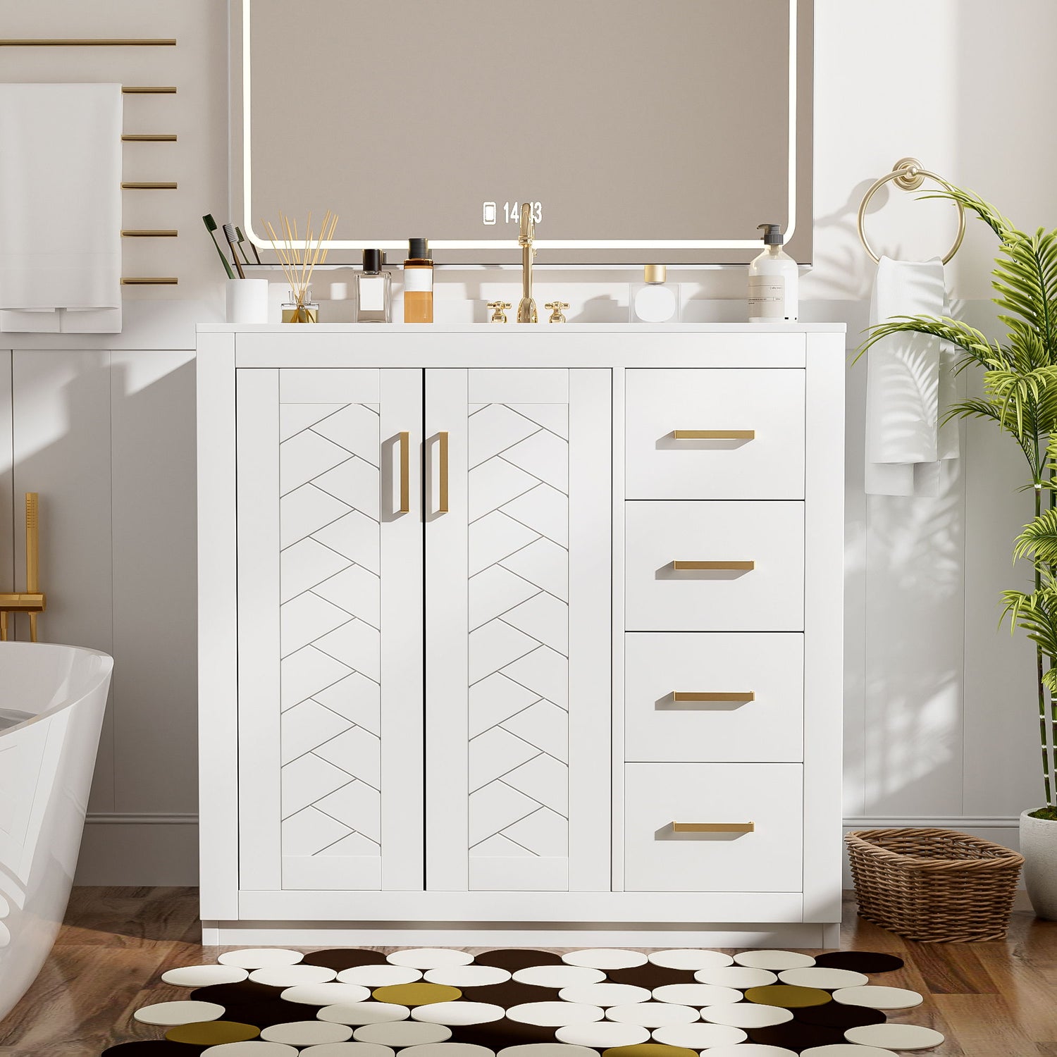 Retro Style Bathroom Vanity, 3 Drawers &amp; Soft Closing Doors