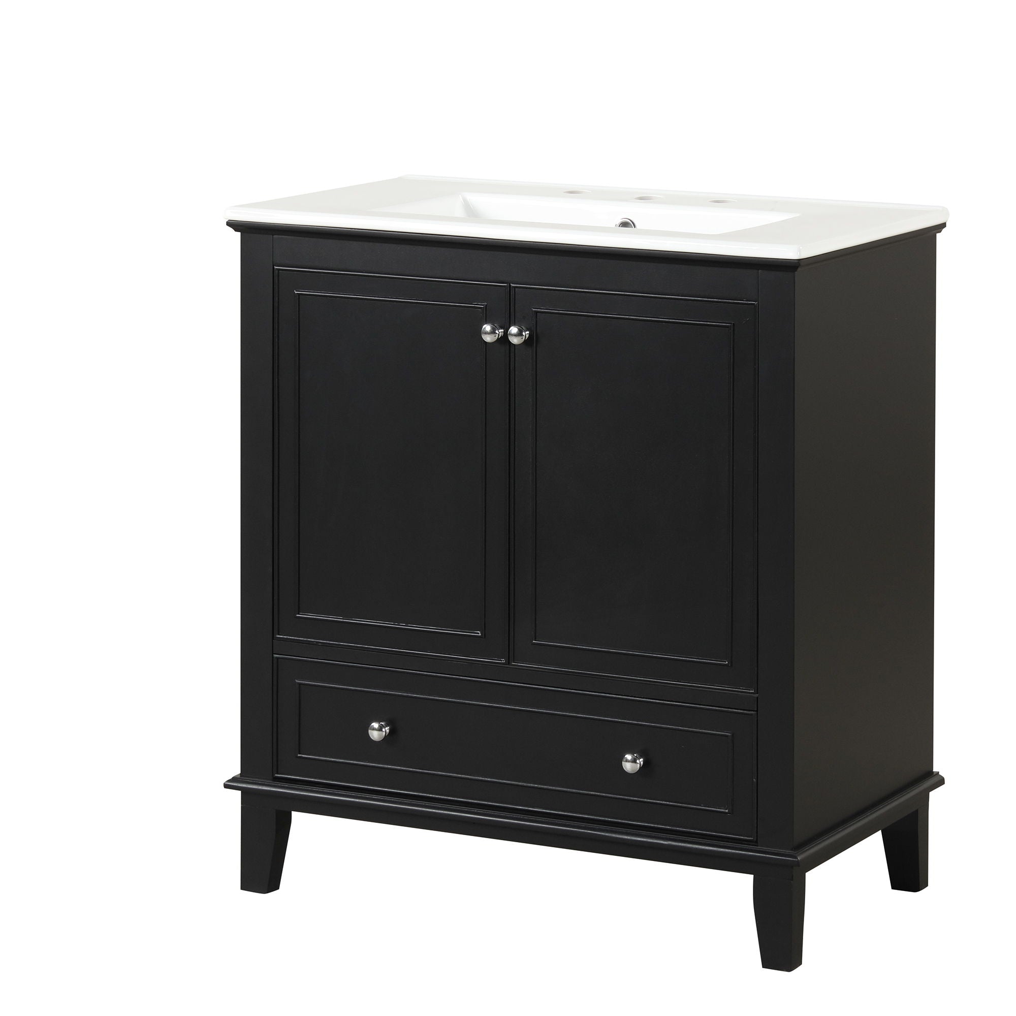 30&quot; Bathroom Vanity With Sink Combo, Multi Functional Bathroom Cabinet With Doors And Drawer - Black