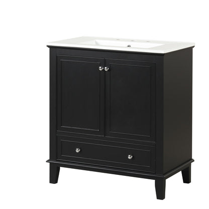 30&quot; Bathroom Vanity With Sink Combo, Multi Functional Bathroom Cabinet With Doors And Drawer - Black