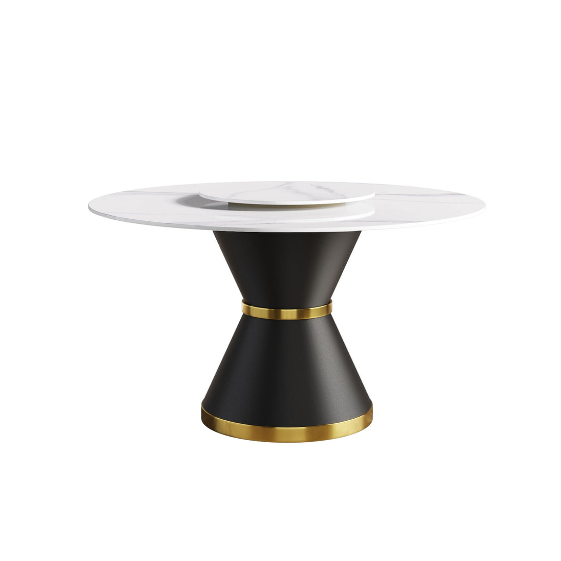 53&quot; Modern Artificial Stone Round Carbon Steel Base Dining Table, Can Accommodate 6 People, Artificial Stone Turntable - White / Black
