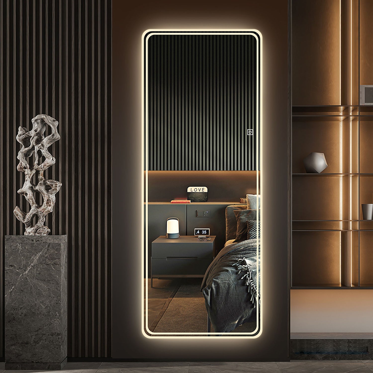 Frameless Full Length Floor Mirror With LED Light, Dimming &amp; 3 Color Modes Mirror - Silver