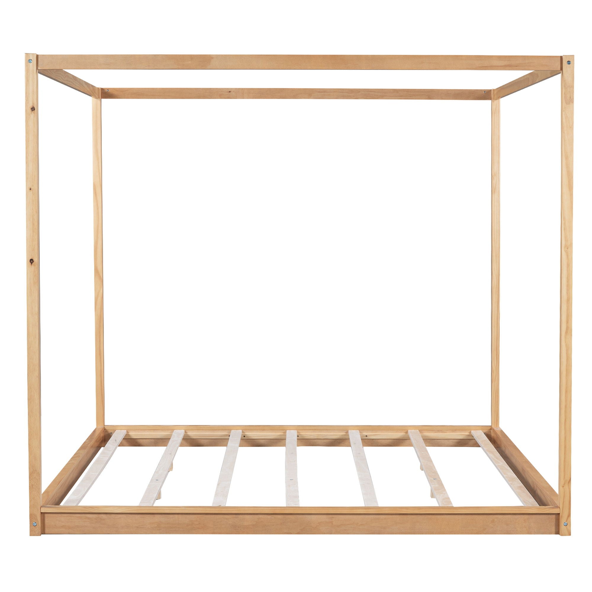 Wood Canopy Platform Bed With Support Legs And Airflow Slats