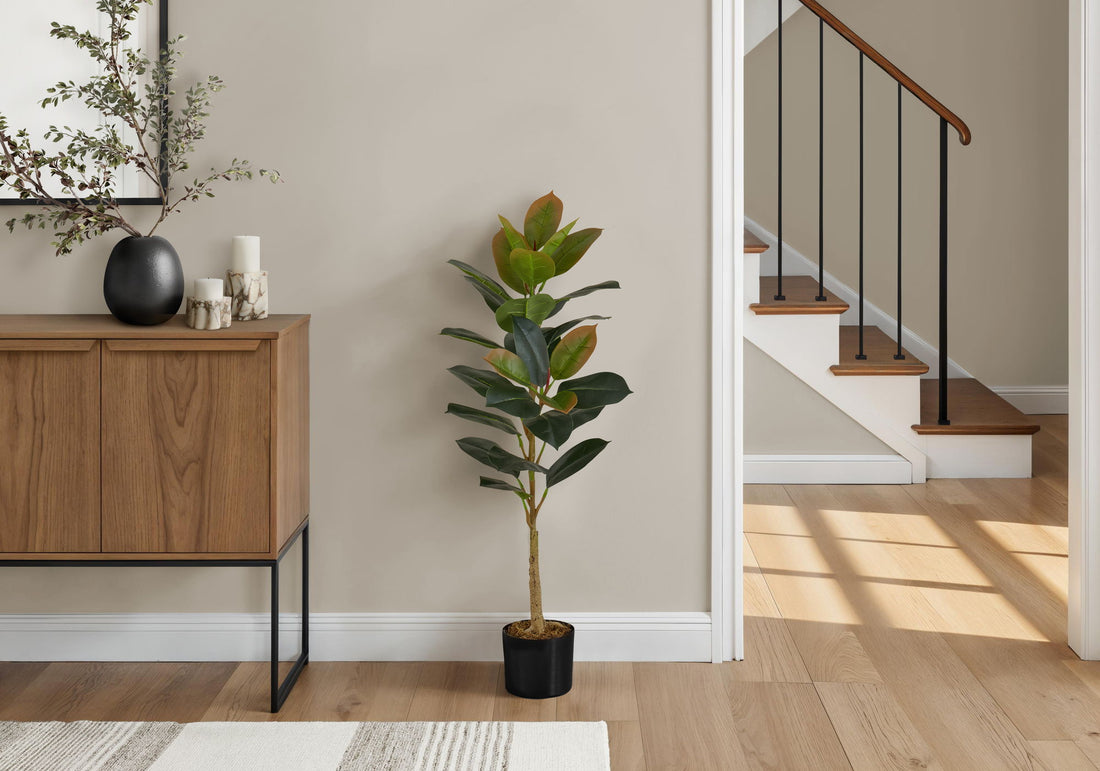 Artificial Plant, 40&quot; Tall, Rubber Tree, Indoor, Faux, Fake, Floor, Greenery, Potted, Real Touch, Decorative - Green / Black