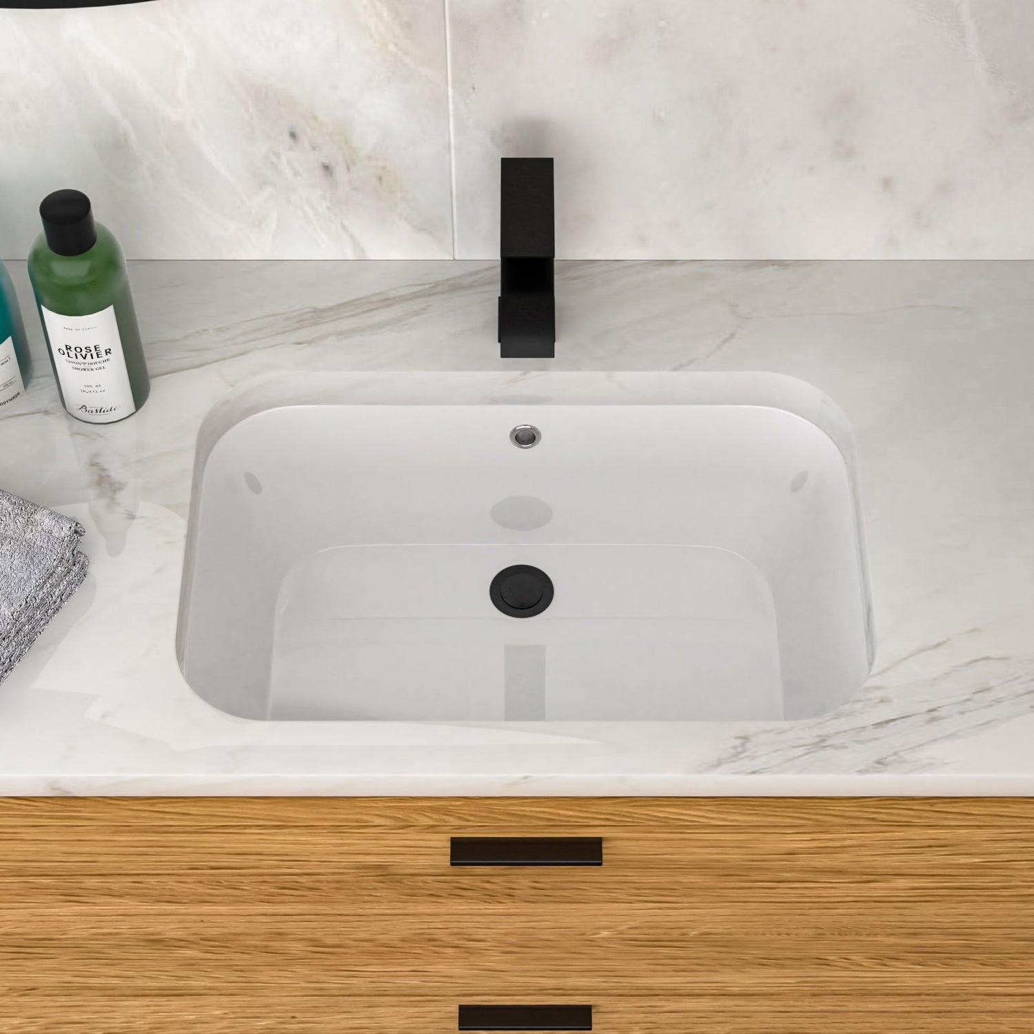 Undermount Bathroom Sink 22&quot; X 15.25&quot; With Overflow Sleek, High Temperature Fired, Stain Resistant, Smooth Polished Surface - White