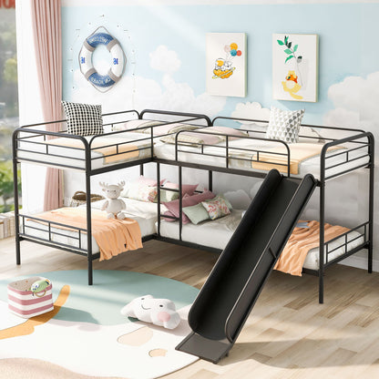 Mission Style Twin Size L-Shaped Bunk Bed With Slide And Ladder - Black