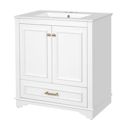 Bathroom Vanity With Sink, Cabinet &amp; 2 Soft Closing Doors &amp; Adjustable Shelf