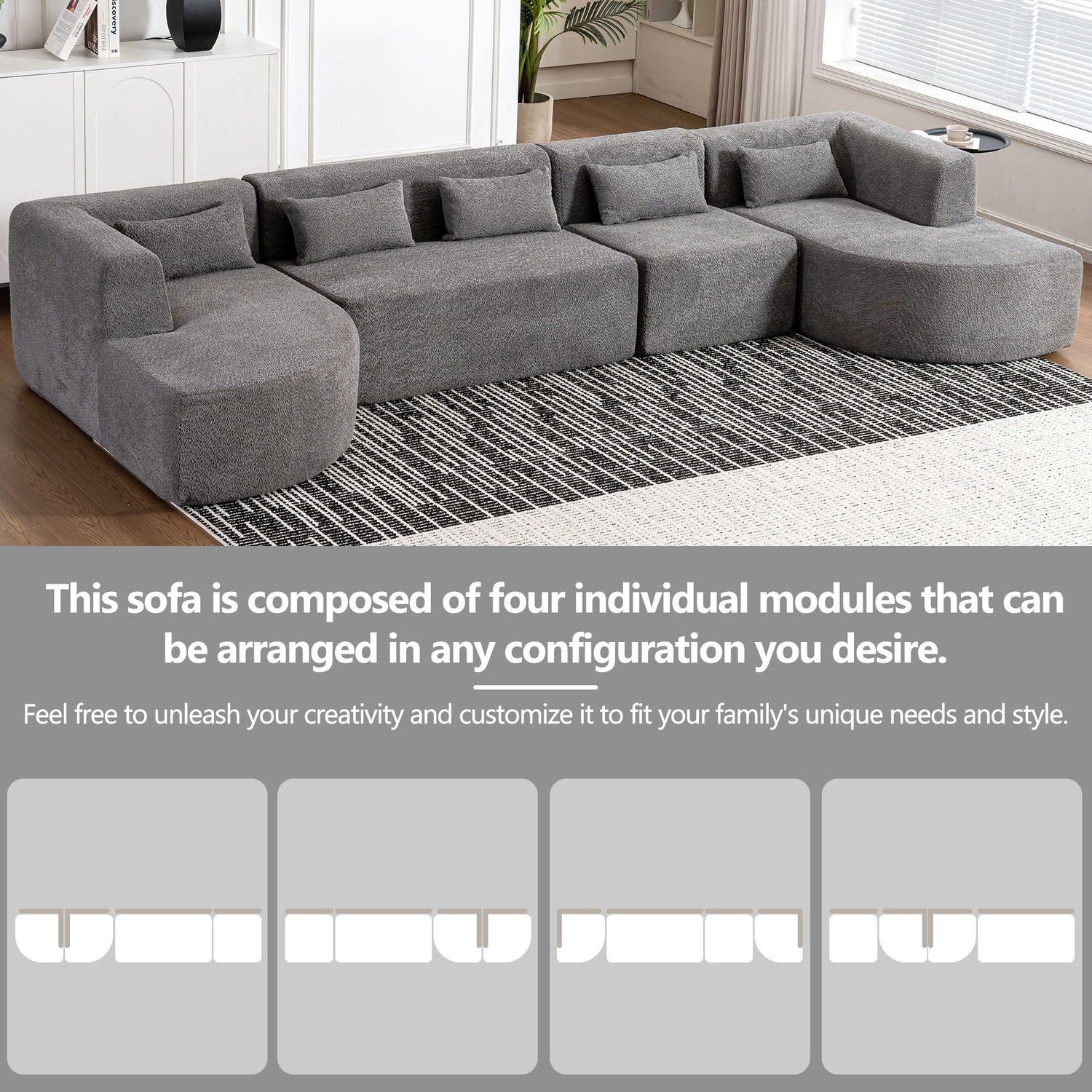 Upholstered Sofa Free Combined Sofa Couch With 2 Chaise Lounge And Five Back Pillows For Living Room