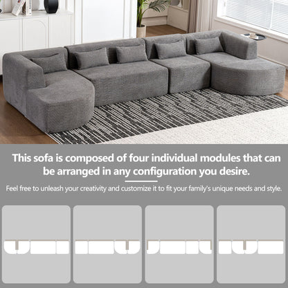 Upholstered Sofa Free Combined Sofa Couch With 2 Chaise Lounge And Five Back Pillows For Living Room