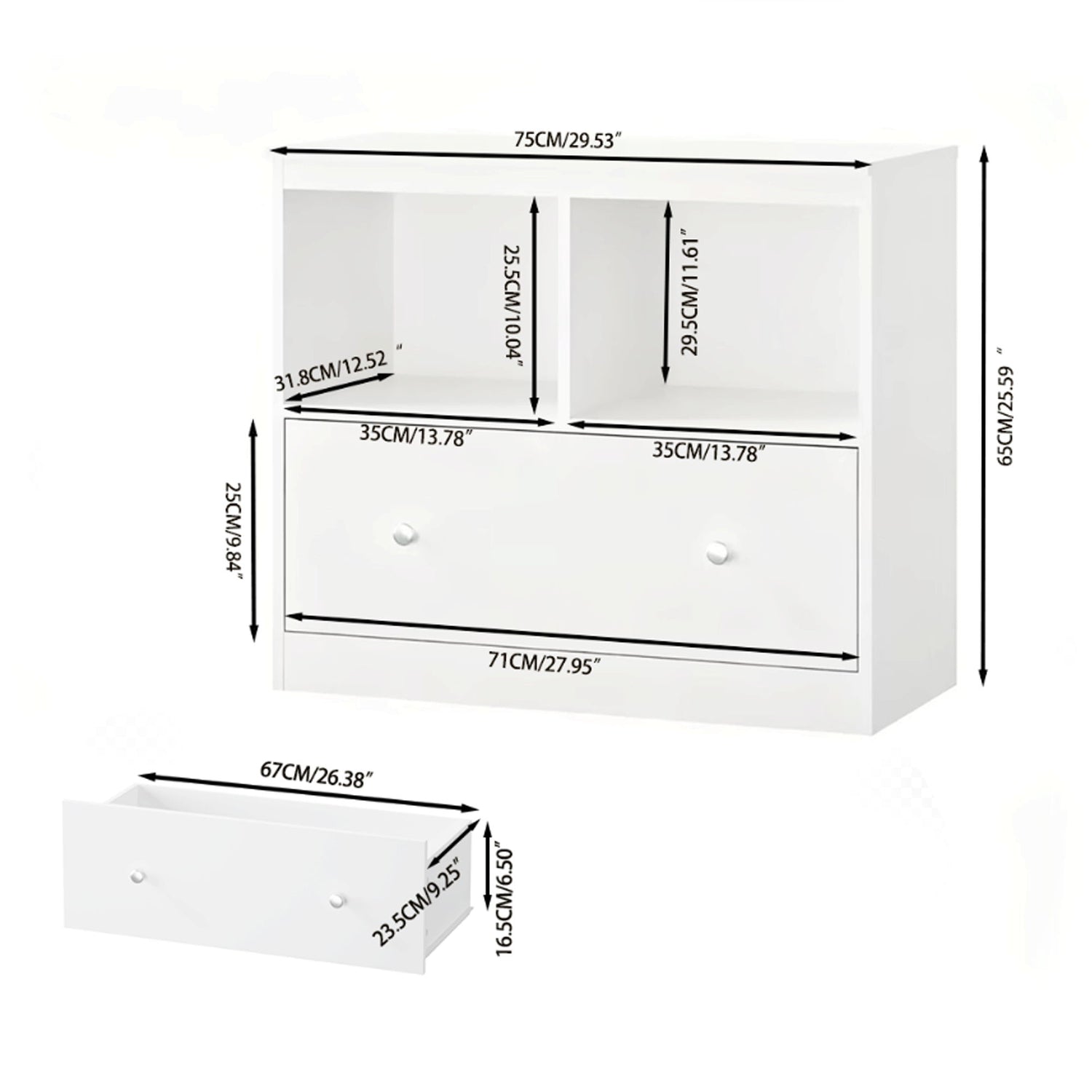 Toy Storage Organizer With Large Drawer And Low Bookshelf For Nursery &amp; Playroom - White