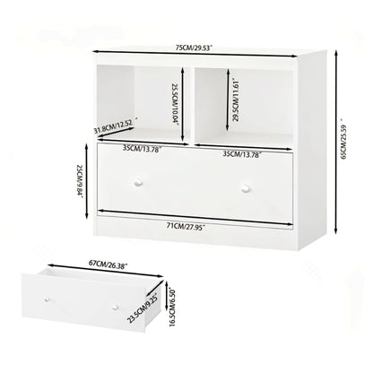 Toy Storage Organizer With Large Drawer And Low Bookshelf For Nursery &amp; Playroom - White